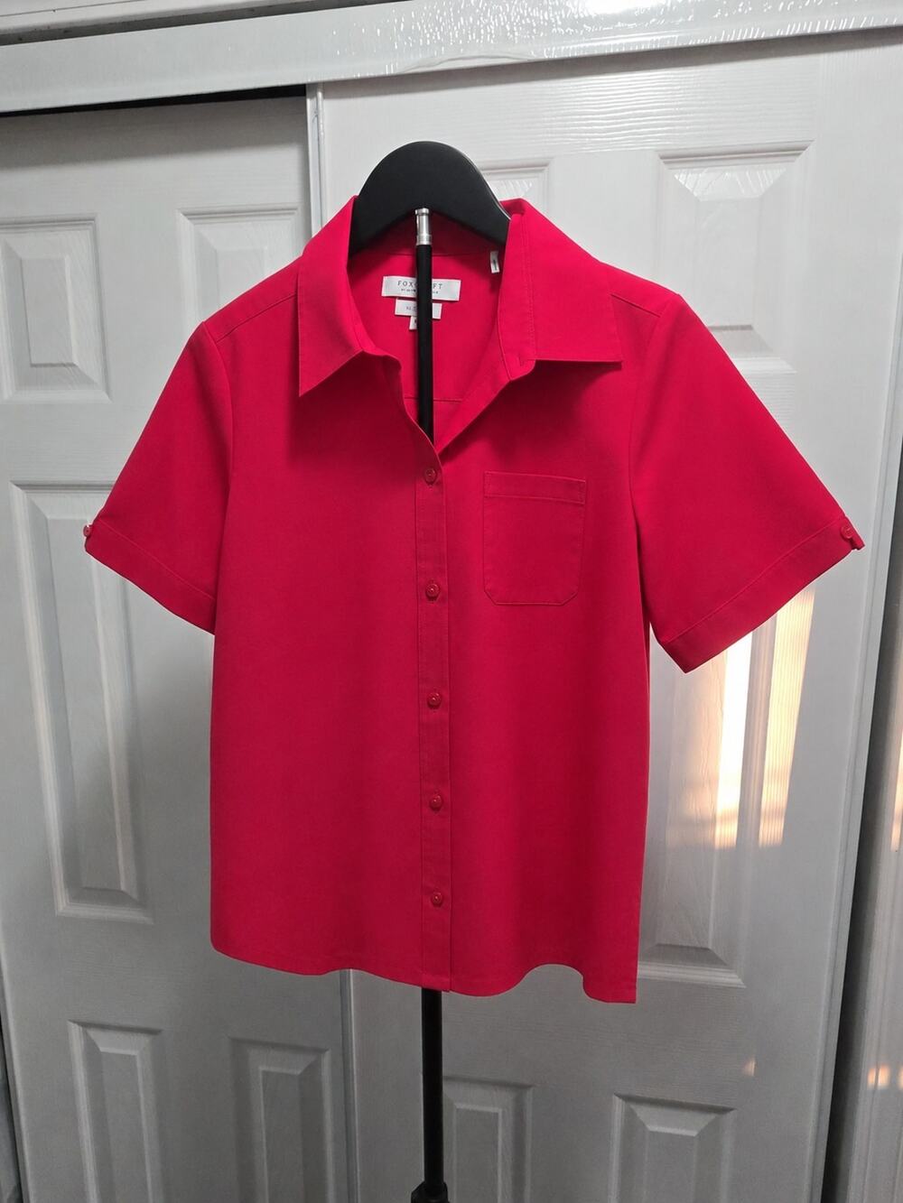 foxcroft cotton Blend shirt Wrinkle Free Pink‎ Short Sleeve Women's 8 Petite
